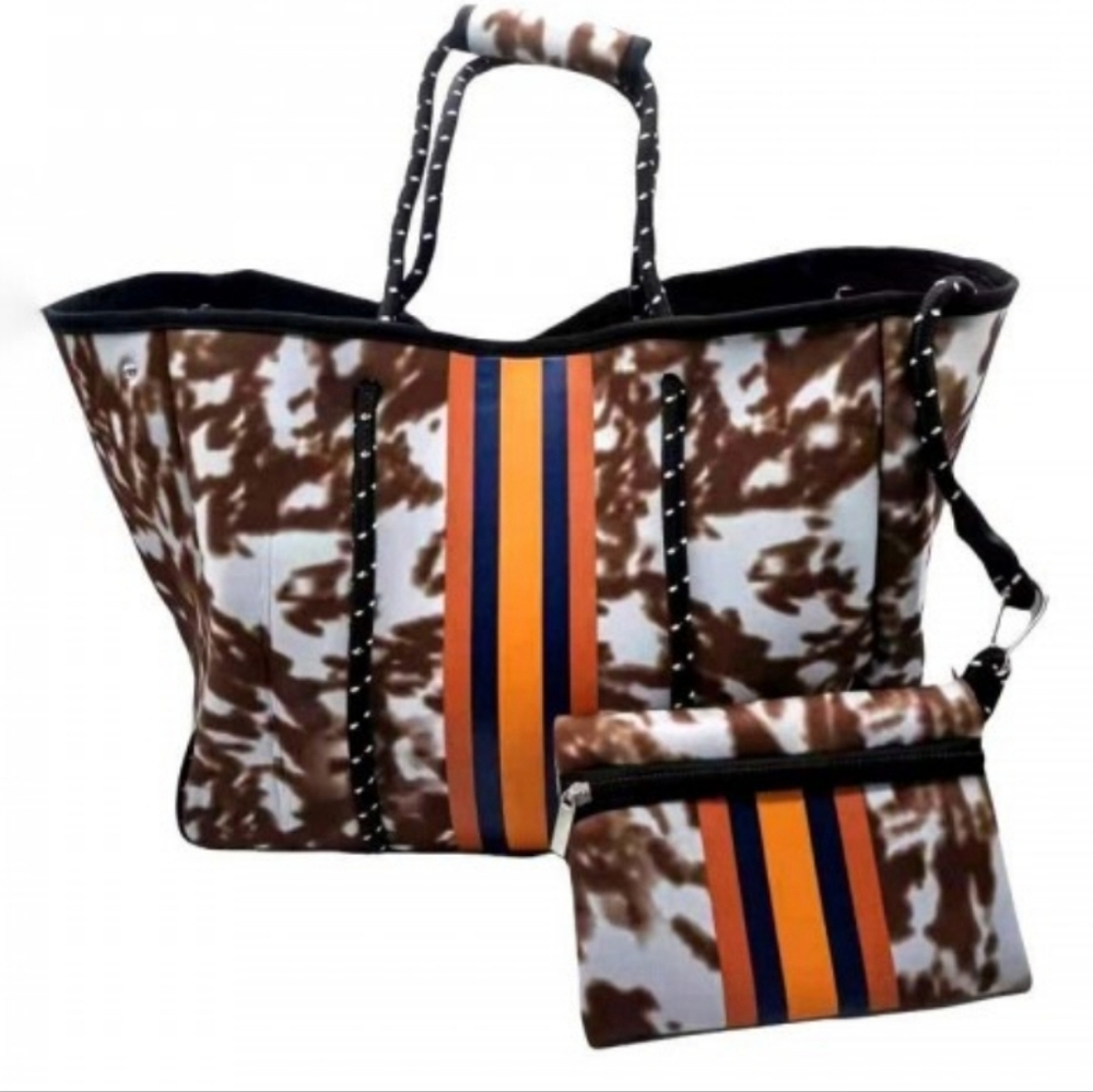 Unni Neoprene Cow Print Women's Tote Bag Set
